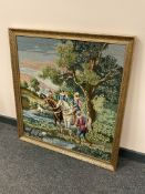 A gilt framed tapestry depicting the hunt,