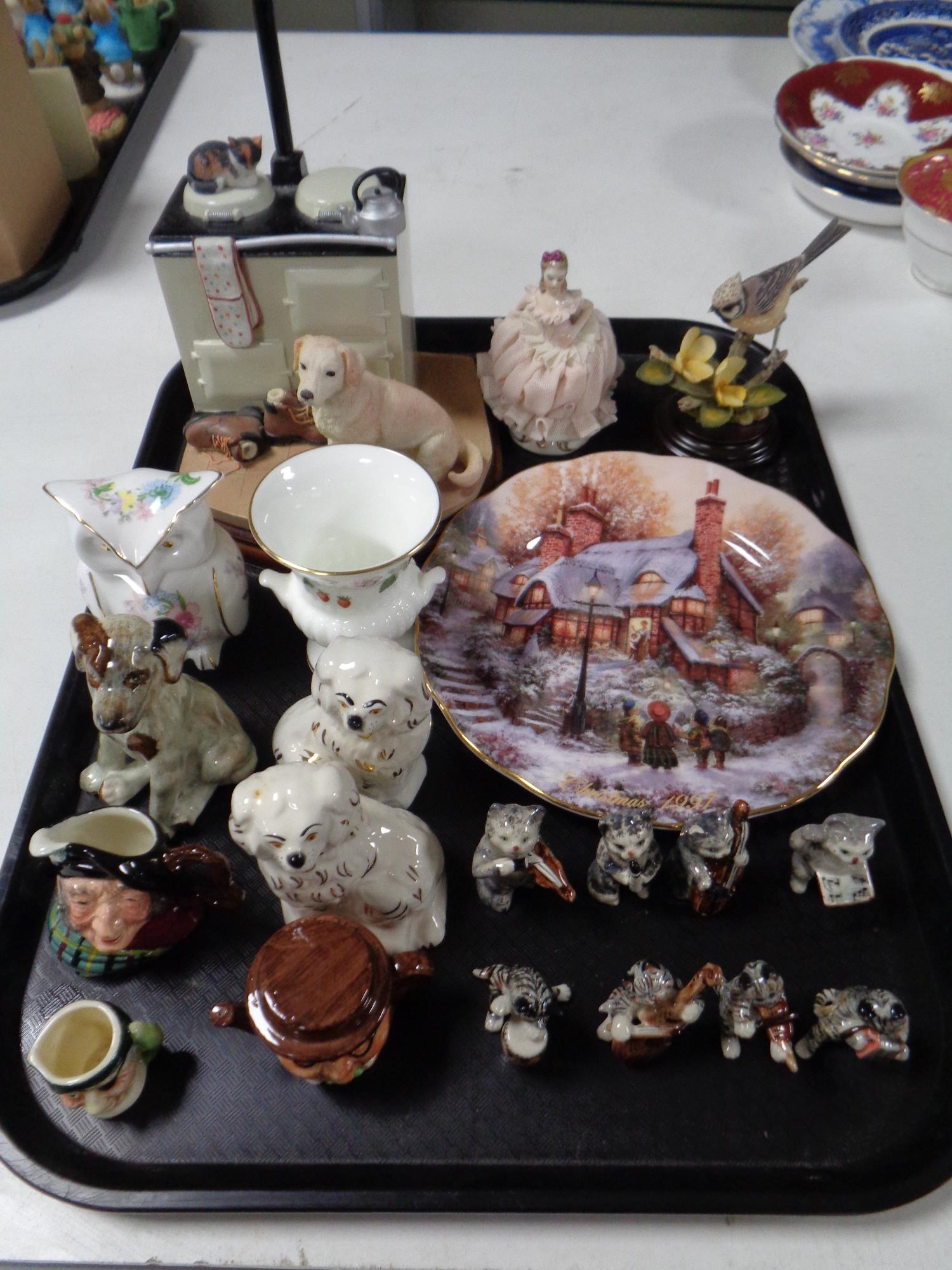 A tray containing miscellaneous to include a Border Fine Arts figure, Cosy Warm,