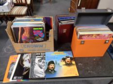 Two cases and a box containing a quantity of vinyl LPs to include Polka, James Last,