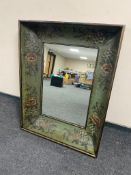 A contemporary painted framed over mantel mirror together with a carved hardwood bust