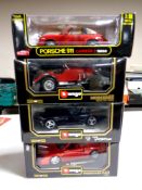 Three Burago 1/18 die cast vehicles to include Ferrari, Mercedes and Dodge Viper,