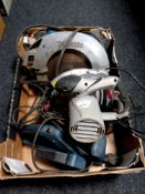 A box of power tools : Makita and Pro circular saw,