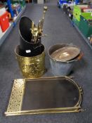 A brass embossed coal receiver together with a further coal receiver and bucket,