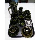 A tray containing a 15 piece glazed pottery tea service together with a Wedgwood basalt lidded