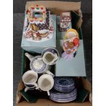 A box of three boxed Party Lite Christmas tea light holders together with a small quantity of blue