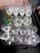 A tray of drinking glasses including Stuart Crystal