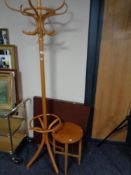 A Bentwood hat and coat stand together with a folding card table and a further 20th century teak