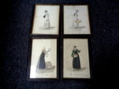 A set of four hand coloured French fashion engravings