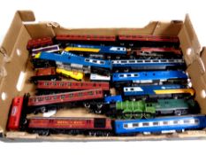 A box containing a quantity of Hornby Tri-ang rolling stock