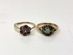 Two 9ct gold dress rings, size L/M & N.