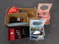 A box of a quantity of jewellery boxes containing assorted costume jewellery