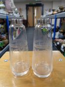 A pair of antique etched glass silver rimmed vases