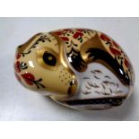 A Royal Crown Derby china paperweight with silver stopper,