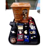 A tray containing jewellery box, quantity of costume jewellery, cameo brooch,