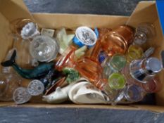 A box containing miscellaneous to include 20th century cocktail shaker and glasses,