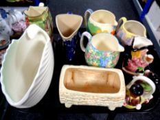 A tray of assorted ceramics to include Royal Doulton jugs, Arthur Wood,