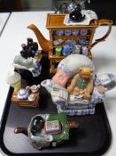 A tray containing two Ringtons novelty teapots together with a further novelty teapot,