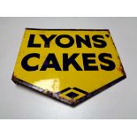 A 20th century double sided enamelled Lyons' cakes sign.