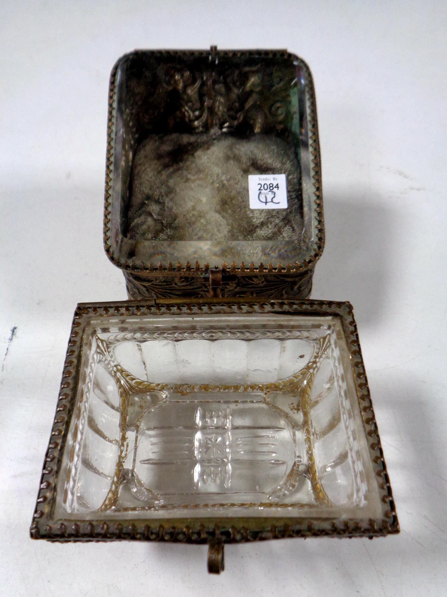 Two Victorian glass and brass caskets