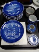 A tray containing 12 pieces of Royal Copenhagen china to include eight calendar plates, pin dish,