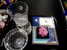 A boxed Arthur Price Lichfield Collection silver plated photo frame and clock together with a boxed