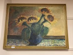 Continental school : Still life with sunflowers, oil on canvas,