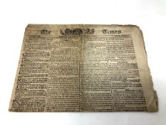 An original copy of The Times newspaper dated November 7th 1805,