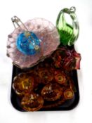 A tray containing assorted glassware to include basket,