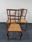 Three mahogany bedroom chairs with rattan seats