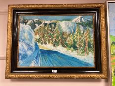 Continental school : A snow covered landscape, oil on canvas,