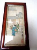 A Chinese framed painting with fabric relief figures,