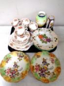 A tray containing antique and later china to include 20 pieces of Royal Albert Crown tea china,