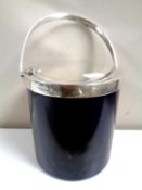A silver mounted blue glass biscuit barrel