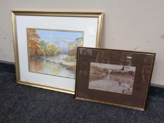 A framed John J Kerr watercolour, Seaton Sluice harbour, together with a further watercolour,