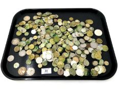 A large quantity of world coins, amongst them a William and Mary half crown 1689,