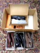 A box containing seven boxed pairs of gent's shoes to include Lotus and Padders