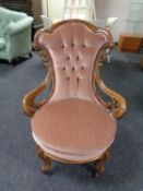A late Victorian carved walnut lady's chair