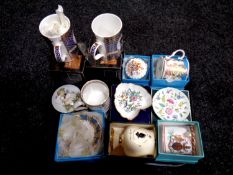 A tray containing boxed and unboxed cabinet china to include Minton and Aynsley dishes,