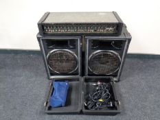 A Carlsbro Marling 6-300 II Power Module together with a pair of PA speakers and a case containing