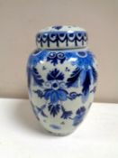 A Delft blue and white storage jar dated 1916 together with a set of Zwilling chef's knives