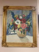 G Berg : Still life with flowers in a vase, oil on board,