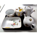 A tray containing five pieces of Royal Worcester Evesham to include tea and coffee pots and dishes