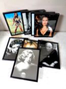 Eight framed pictures, film stars to include Marilyn Monroe, Brigitte Bardot,