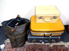 Four vintage luggage cases together with a bag containing a large quantity of holdall's