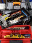 Three plastic toolboxes containing a large quantity of assorted hand tools
