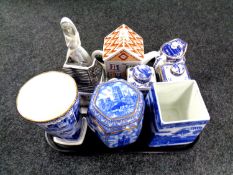 A tray containing Ringtons china to include teapots, caddies, vases,