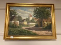 W Behrens : A rural village track, oil on canvas,