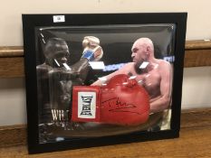 A sporting memorabilia montage : A signed red Everlast boxing glove, Tyson Fury,