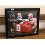 A sporting memorabilia montage : A signed red Everlast boxing glove, Tyson Fury,