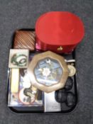 A tray containing jewellery boxes containing costume jewellery, lady's wristwatches, pill boxes,